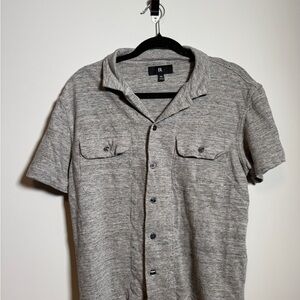 Banana Republic Men's M Linen Terry Resort Shirt Grey Short Sleeve Camp Collar